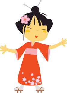 穿和服的可爱卡通女孩