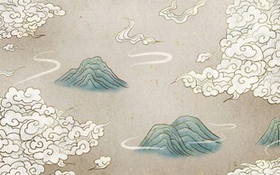 中式山水云雾花卉图景