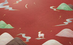 中式古风山水飞鸟图案