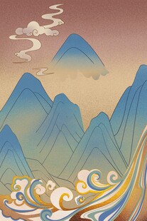 中式山水意境插画背景