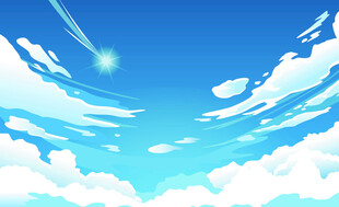 蓝天白云晴空插画场景
