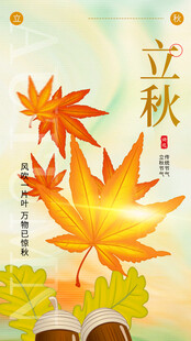 立秋时节枫叶与书卷之景
