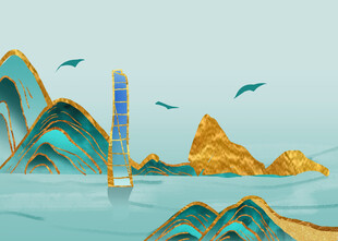 梦幻国风山水景观图