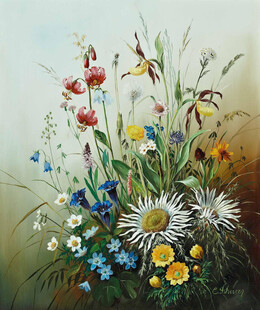 多彩花卉静物油画