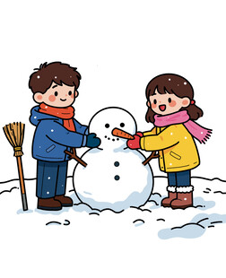 儿童户外开心堆雪人场景