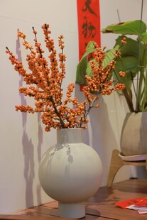 素雅花瓶插枝橙红花卉