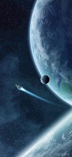 太空中的飞船与星球