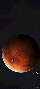 火星与卫星的宇宙景象