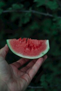 手捧鲜切西瓜特写