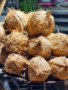 一堆新鲜椰子堆放在一起