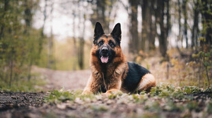 林间休憩的德国牧羊犬
