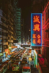 香港街头霓虹夜景