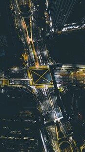 城市夜景交叉路口俯瞰
