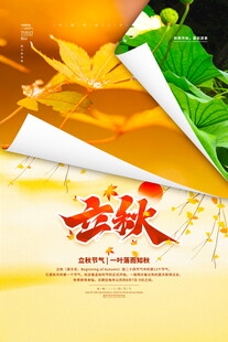 立秋时节秋叶与卷轴意境图