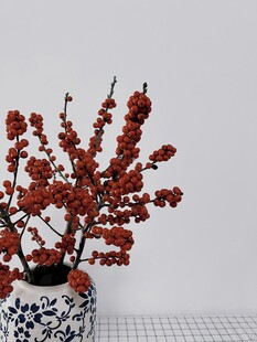 青花瓷瓶插红果枝