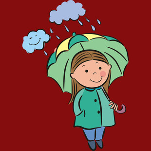 撑伞女孩在雨中漫步