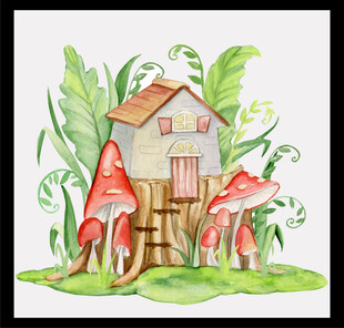童话风蘑菇小屋插画