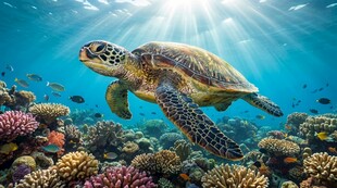 海龟畅游多彩海底世界