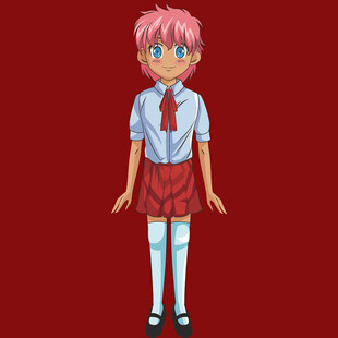 粉色头发的校服少女