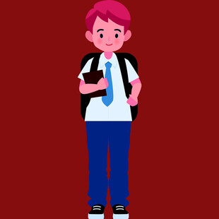 背着书包的粉色头发学生