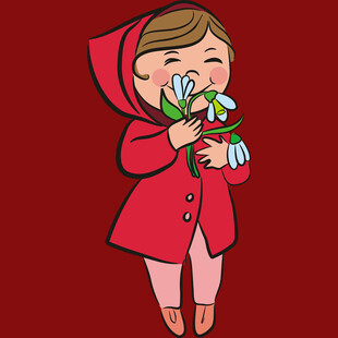 红衣女孩嗅花