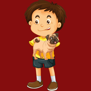 男孩抱着小狗