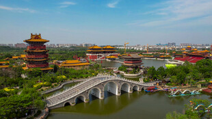古典园林桥塔风景图