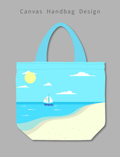 手绘夏日海滩帆布袋设计