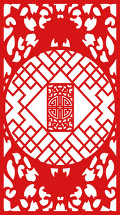 传统中式红色镂空窗棂图案
