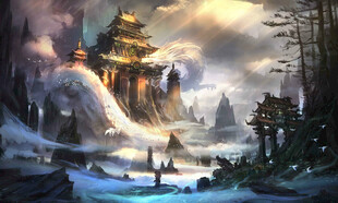 奇幻冰雪中的中式神秘建筑