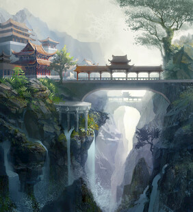 山水间的古典桥景