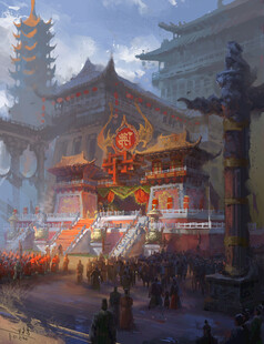 古风繁华寺庙场景