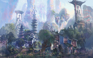 奇幻梦幻的空中城堡景观