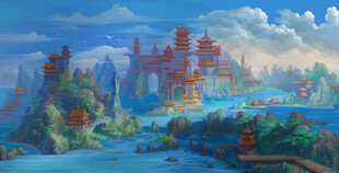 奇幻梦幻的空中城堡景观