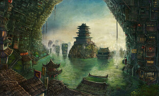 奇幻山水间的古风建筑景观
