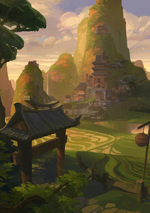 奇幻仙侠山水村落景观