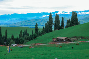 草原山间小屋美景