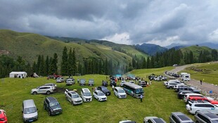 草原上的汽车停放场景