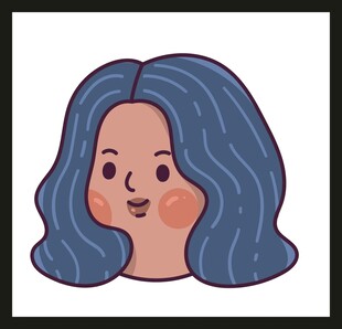蓝色卷发微笑卡通女孩头像