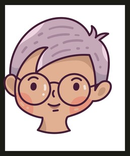 卡通戴眼镜的银发老人