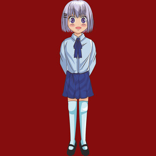 蓝裙灰发动漫少女形象