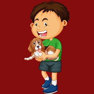 男孩开心抱小狗