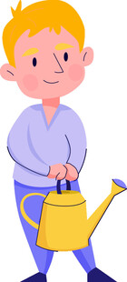 小男孩手持喷壶准备浇水
