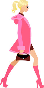 时尚女士身着粉色服饰出行