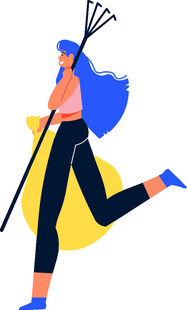 活力女子持扫帚奔跑