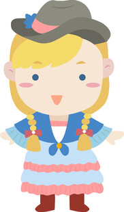 戴帽条纹裙小女孩
