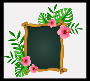 花卉环绕的木质边框黑板