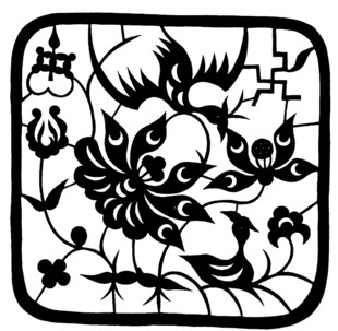 传统剪纸风双鸟花卉图案