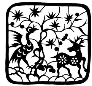 中式花鸟鹿镂空图案