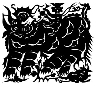 传统剪纸风格的神兽图案